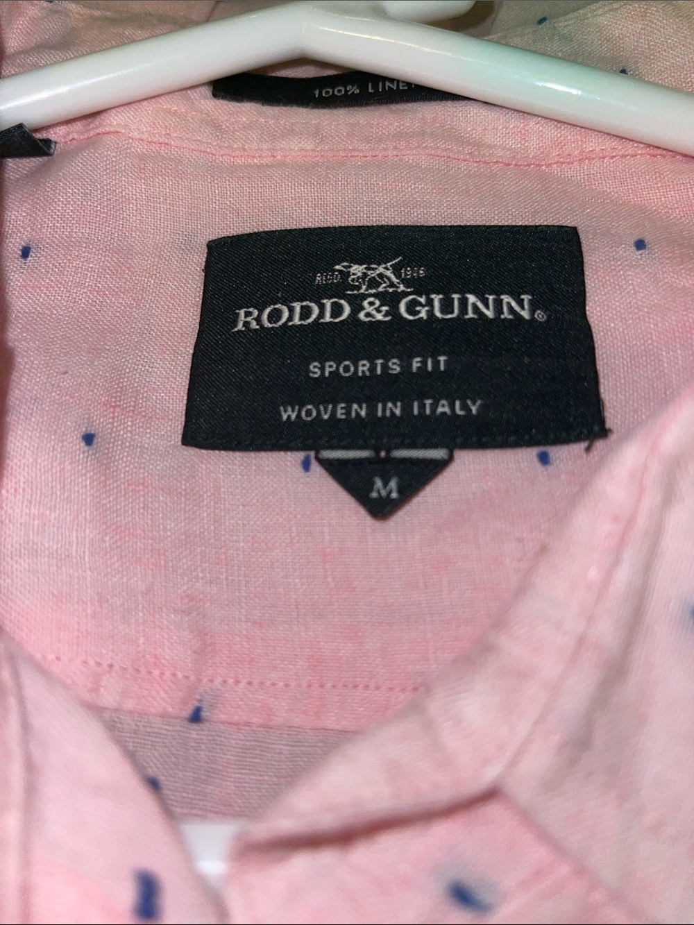 RODD & GUNN Pink Linen Button-Down Shirt with Navy Speckle